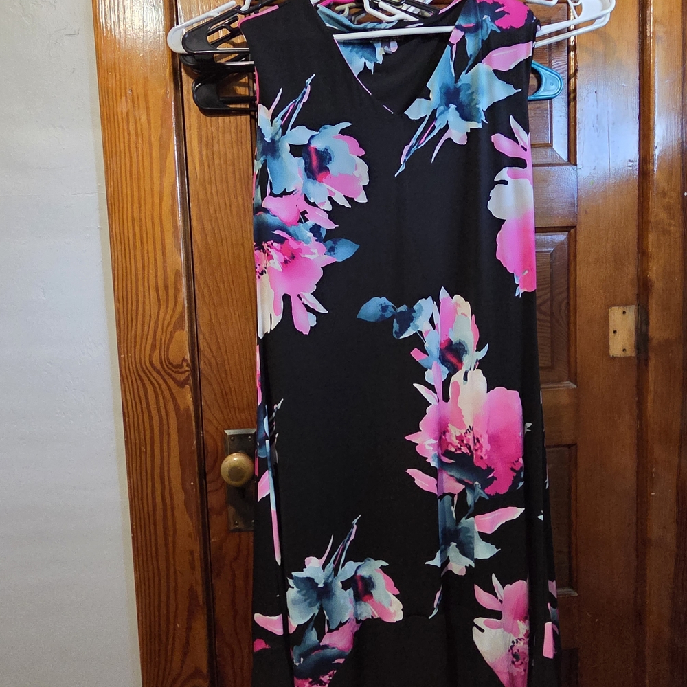 Luxology Black and Pink Floral High Low Dress